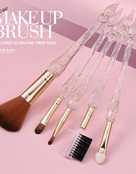 Brochash De Maquillaje Private Label 5pcs Gold Red Glitter Custom Transparent Crystal Handle Makeup Brush Set