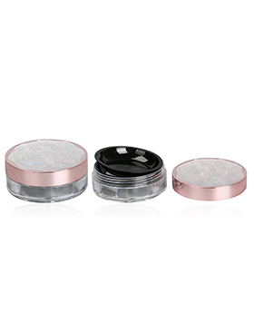 Embossed Design Cosmetic Empty Powder Container Case 20g Plastic Loose Powder Jar With Pull Inner Pan And Elastic Sifter