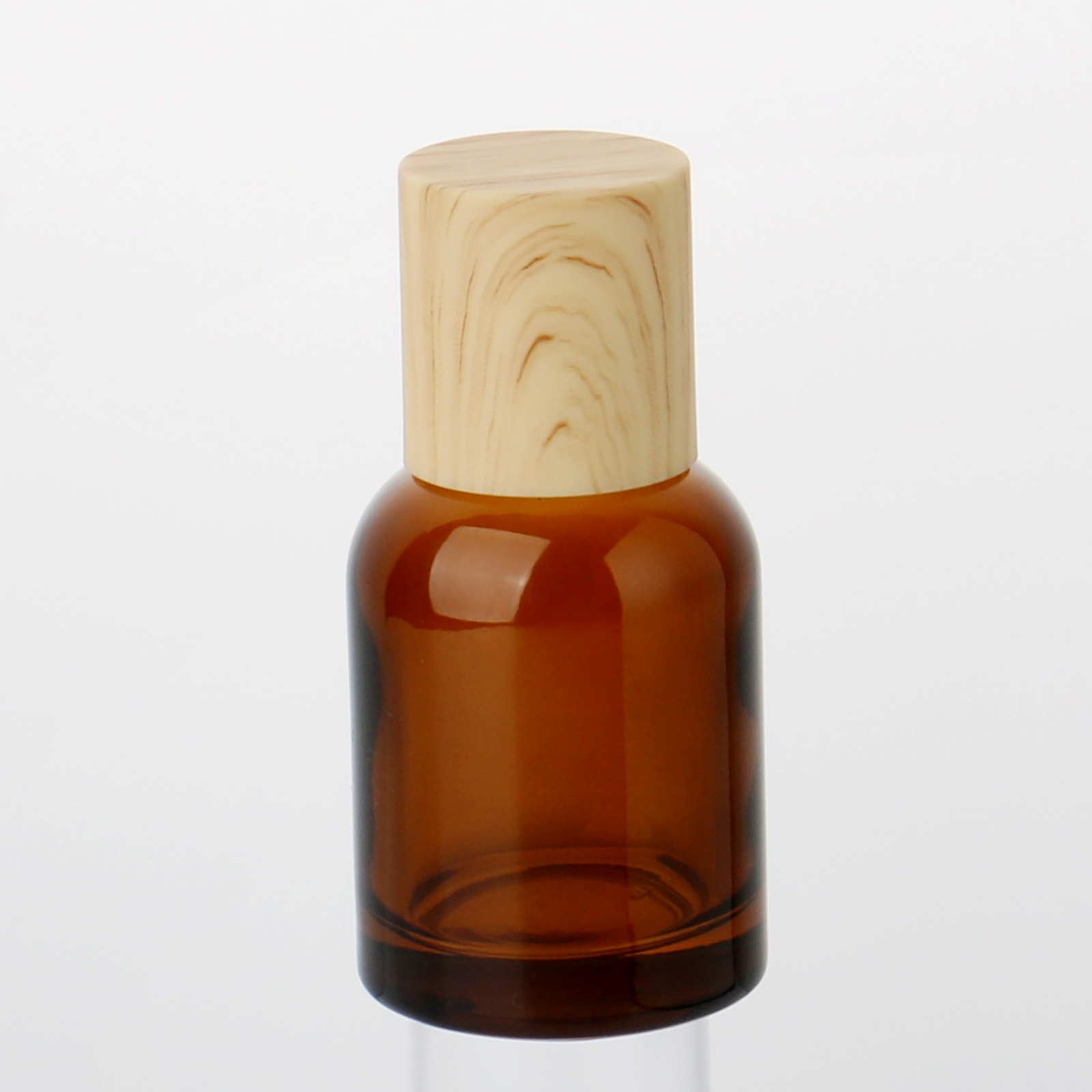 Flat Glass Skin Care Essential Lotion Pump Bottle 30ml 50ml 100ml Skincare Packaging Bottle And Jar With Beech Wooden Cap