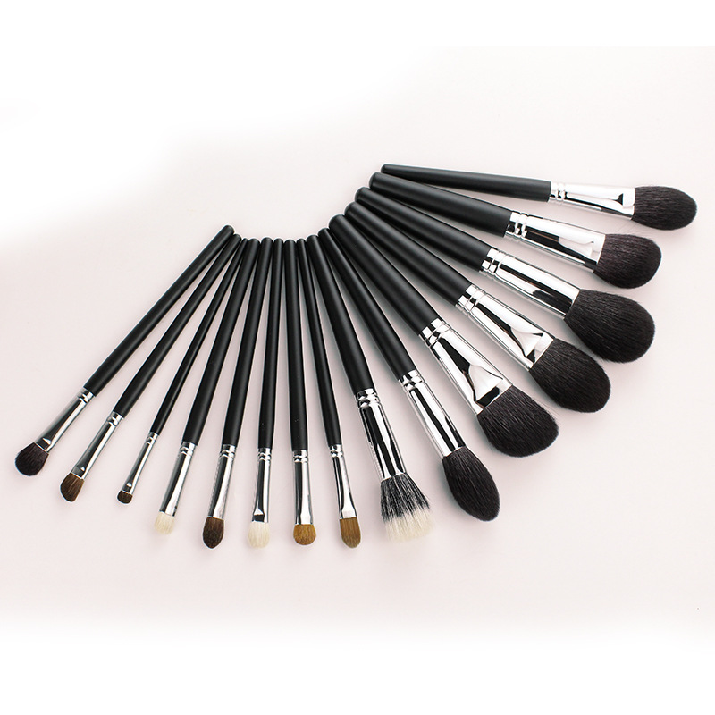 Custom Cosmetic Brushes 15pcs Professional Powder Highlight Eye Shadow Animal Real Wool Natural Hair Makeup Brush Set