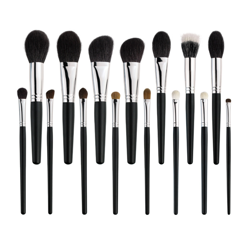 Custom Cosmetic Brushes 15pcs Professional Powder Highlight Eye Shadow Animal Real Wool Natural Hair Makeup Brush Set