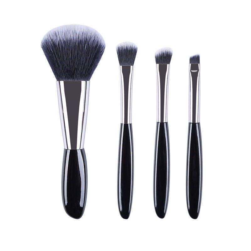 Short Handle Small Eyeshadow Eyebrow Brush Beauty Tools Travel Mini 4pcs Portable Makeup Brush Set With Glitter Cosmetic Bag