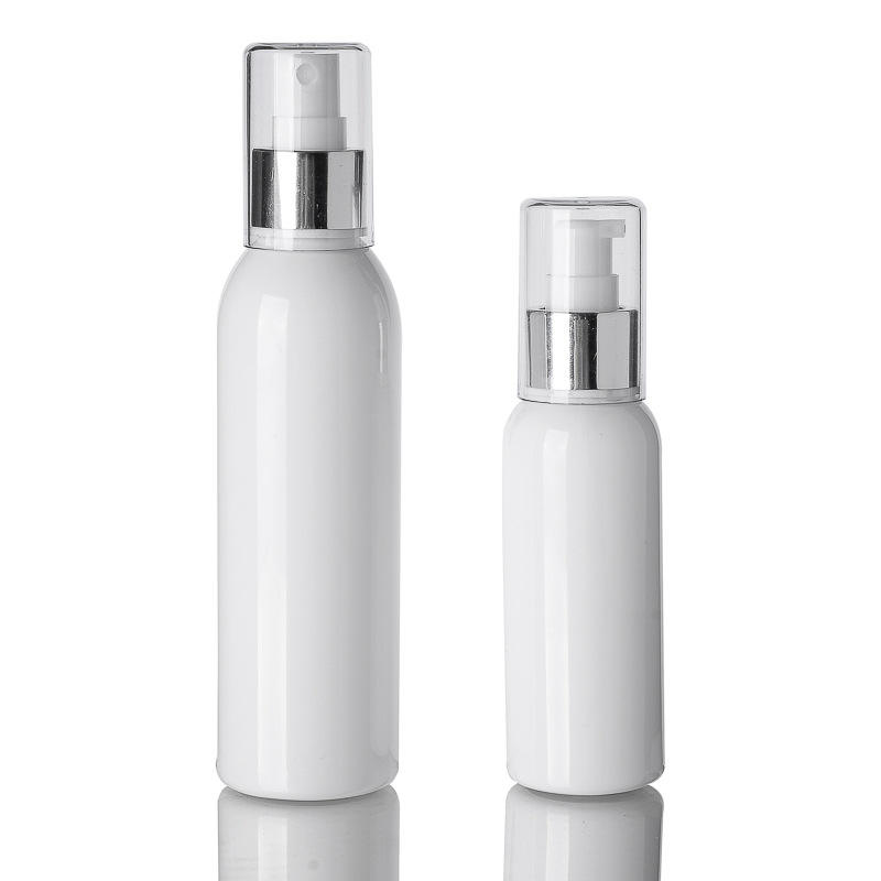 100ml 200ml Cosmetic White Round PET Refillable Plastic Fine Mist Silver Top Lotion Liquid Spray Empty Bottles