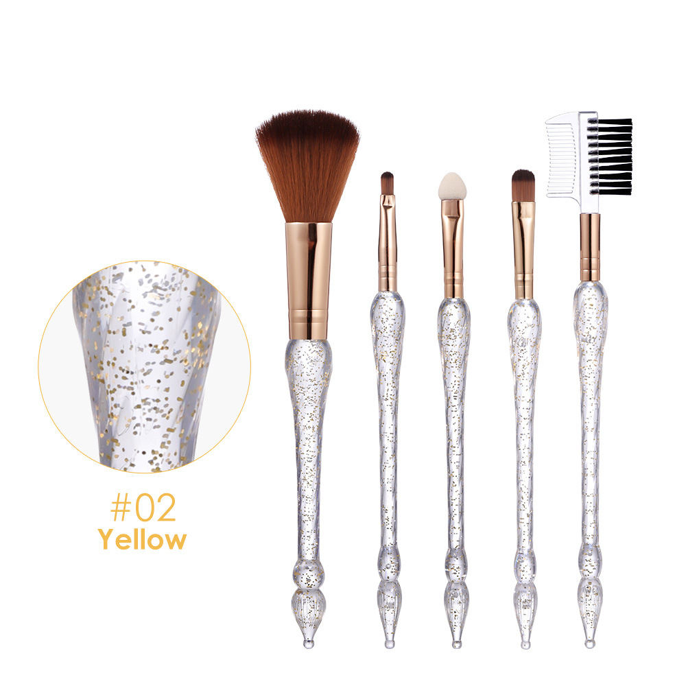 Brochash De Maquillaje Private Label 5pcs Gold Red Glitter Custom Transparent Crystal Handle Makeup Brush Set