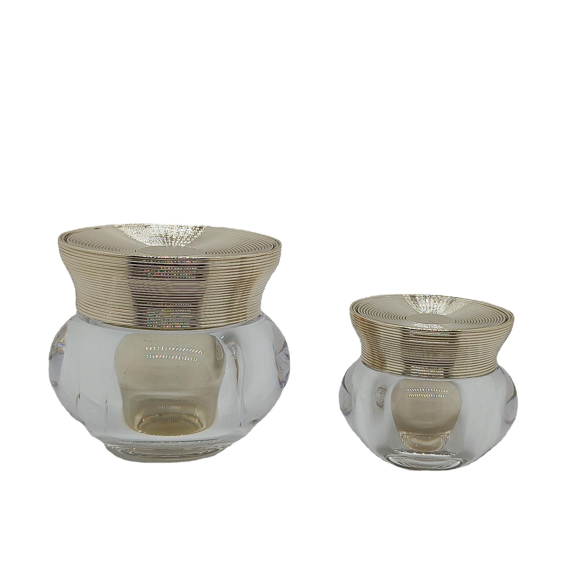 40g Luxury Empty Facial Essence Plastic Container Double Wall 30g Acrylic Cream Jar With Gold Lid