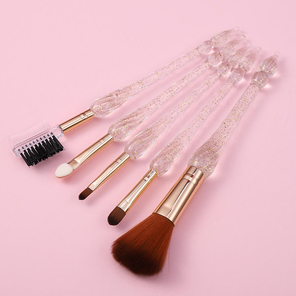 Brochash De Maquillaje Private Label 5pcs Gold Red Glitter Custom Transparent Crystal Handle Makeup Brush Set