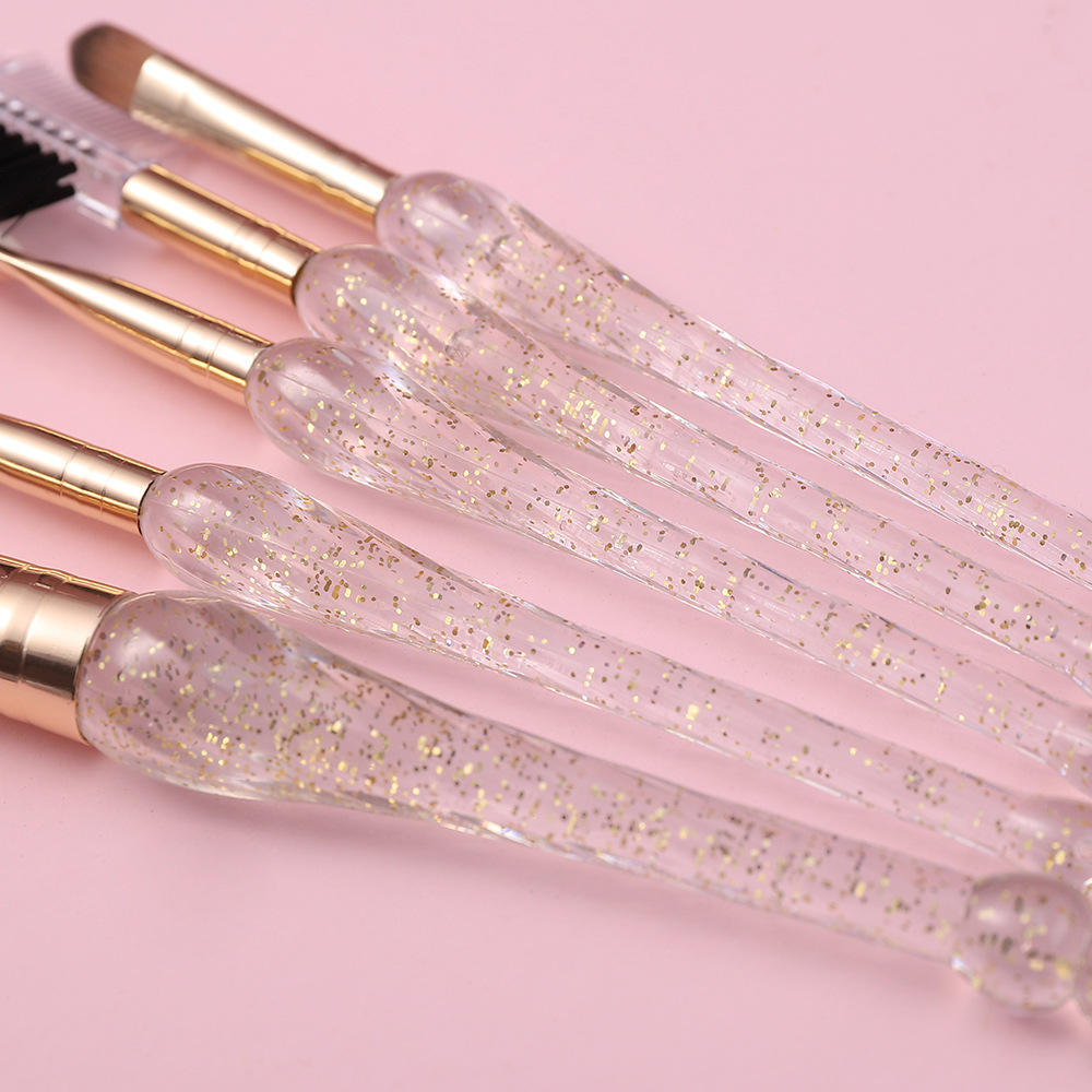 Brochash De Maquillaje Private Label 5pcs Gold Red Glitter Custom Transparent Crystal Handle Makeup Brush Set