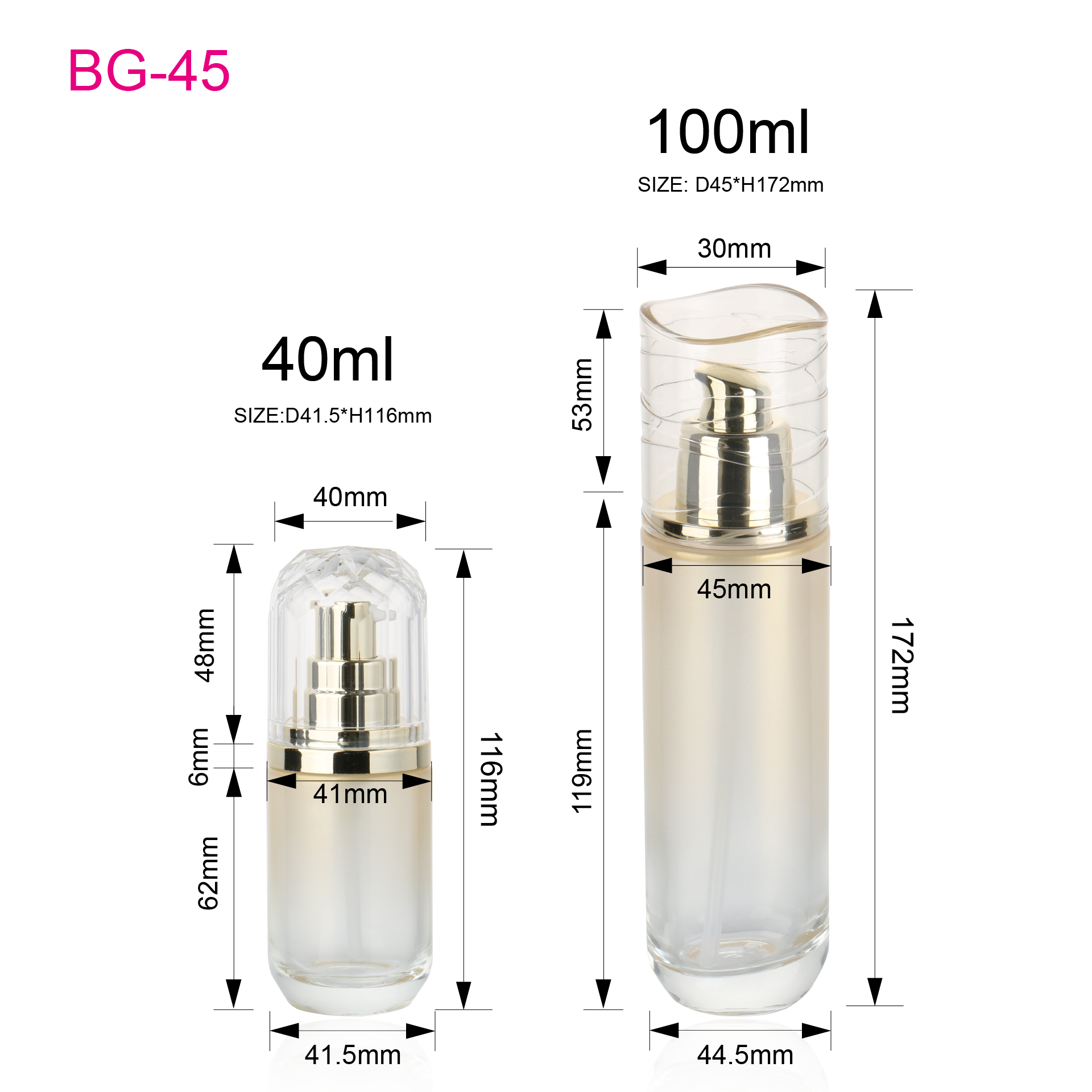 Luxury Skincare Serum Bottle Gold 40ml 100ml Cosmetic Glass Essential Oil Bottle With Dropper And Pump