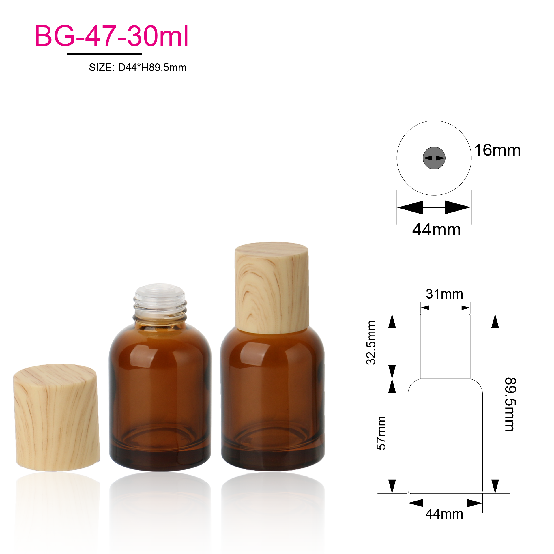 Flat Glass Skin Care Essential Lotion Pump Bottle 30ml 50ml 100ml Skincare Packaging Bottle And Jar With Beech Wooden Cap