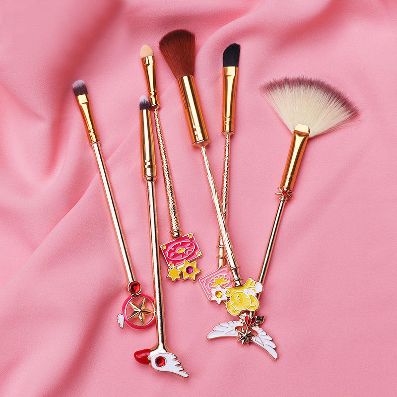 6Pcs Girl Gift Pink Makeup Brushes Cardcaptor Sakura Bling Cartoon Style Makeup Brush Set