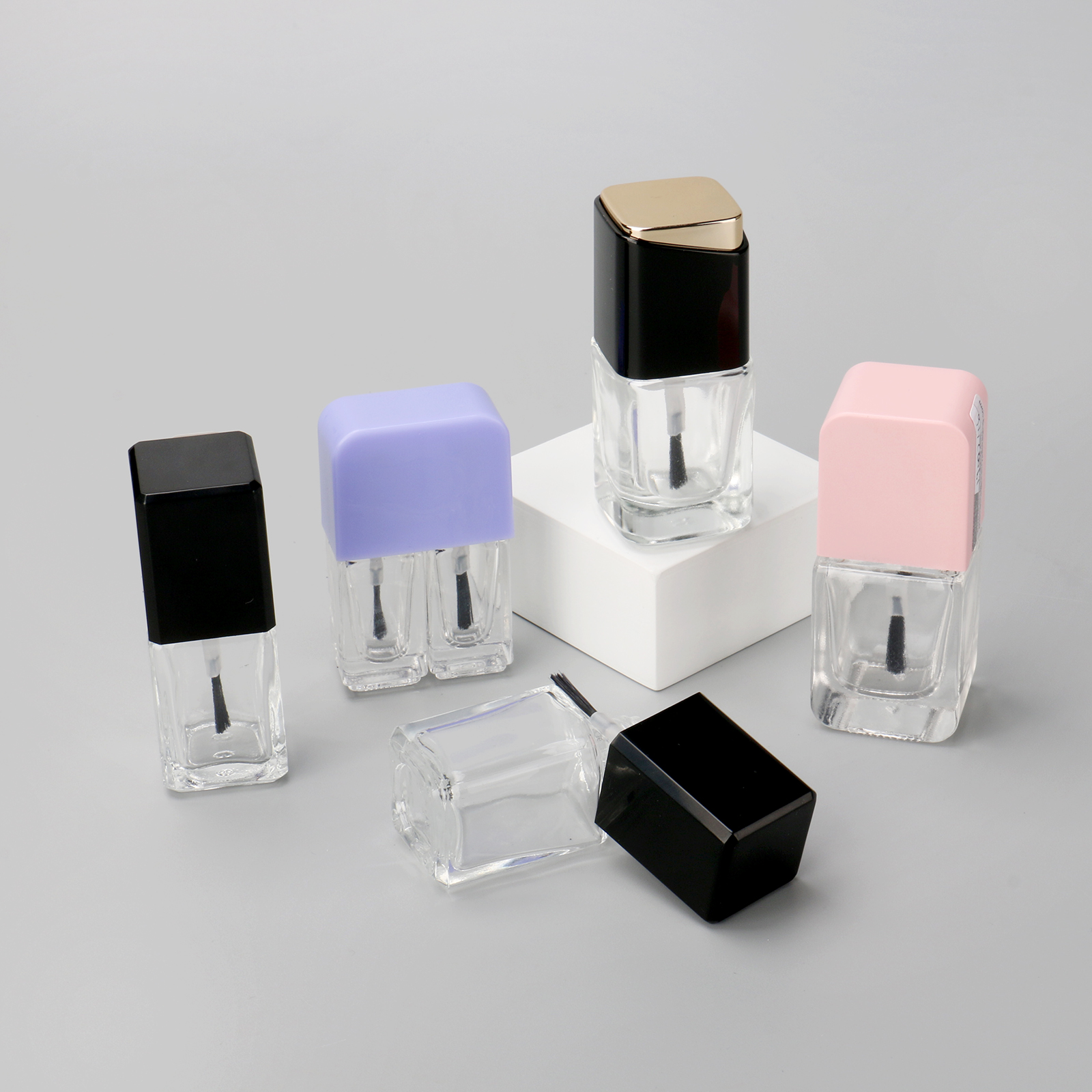 Empty 8ml 10ml Luxury Glass 2 in 1 Nail Polish Oil Packaging Square Gel Nail Polish Bottle With Cap And Brush