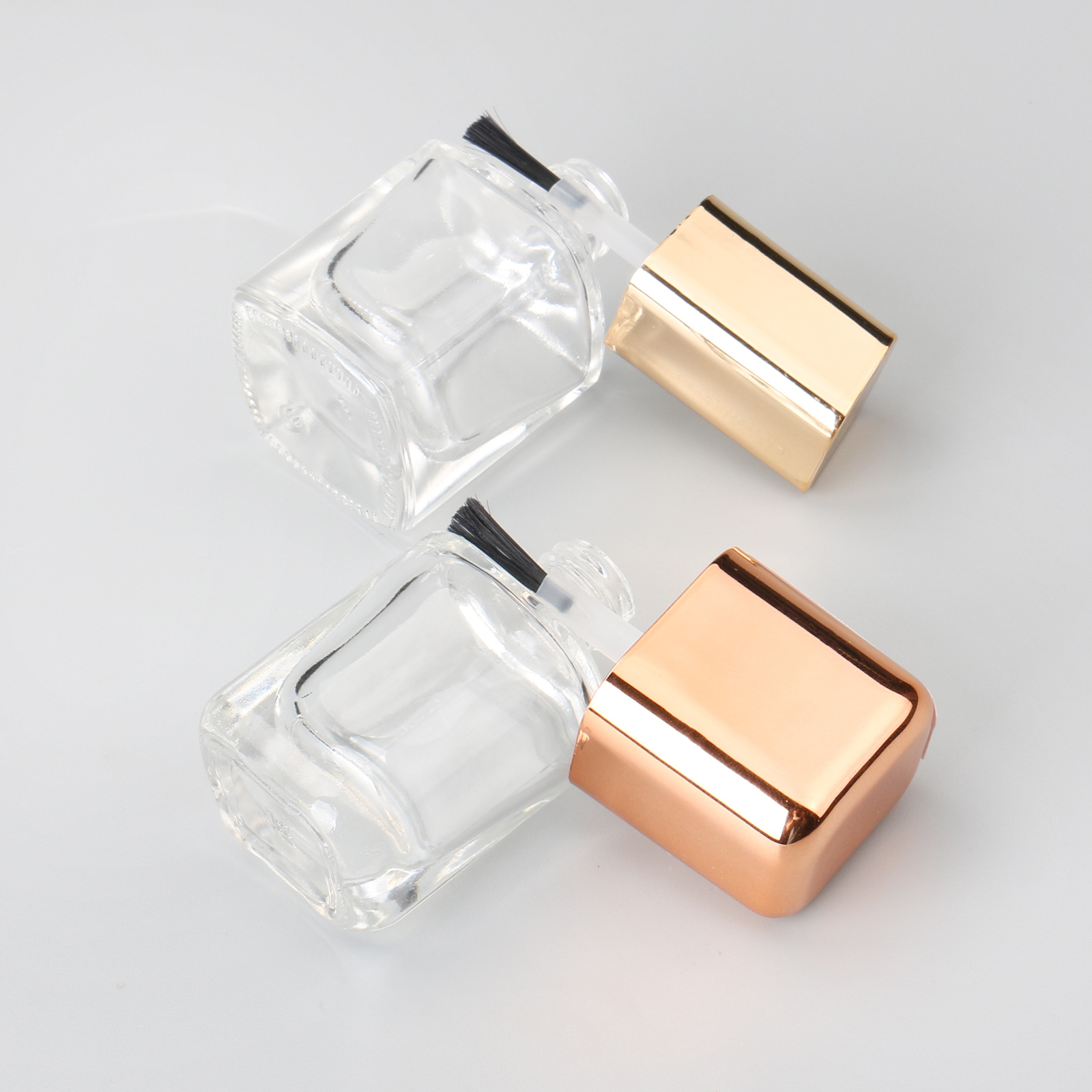 10ml Clear Square Shape Nail Oil Bottle 10ml Empty Rectangle Nail Polish Glass Bottle With Brush Gold Cap