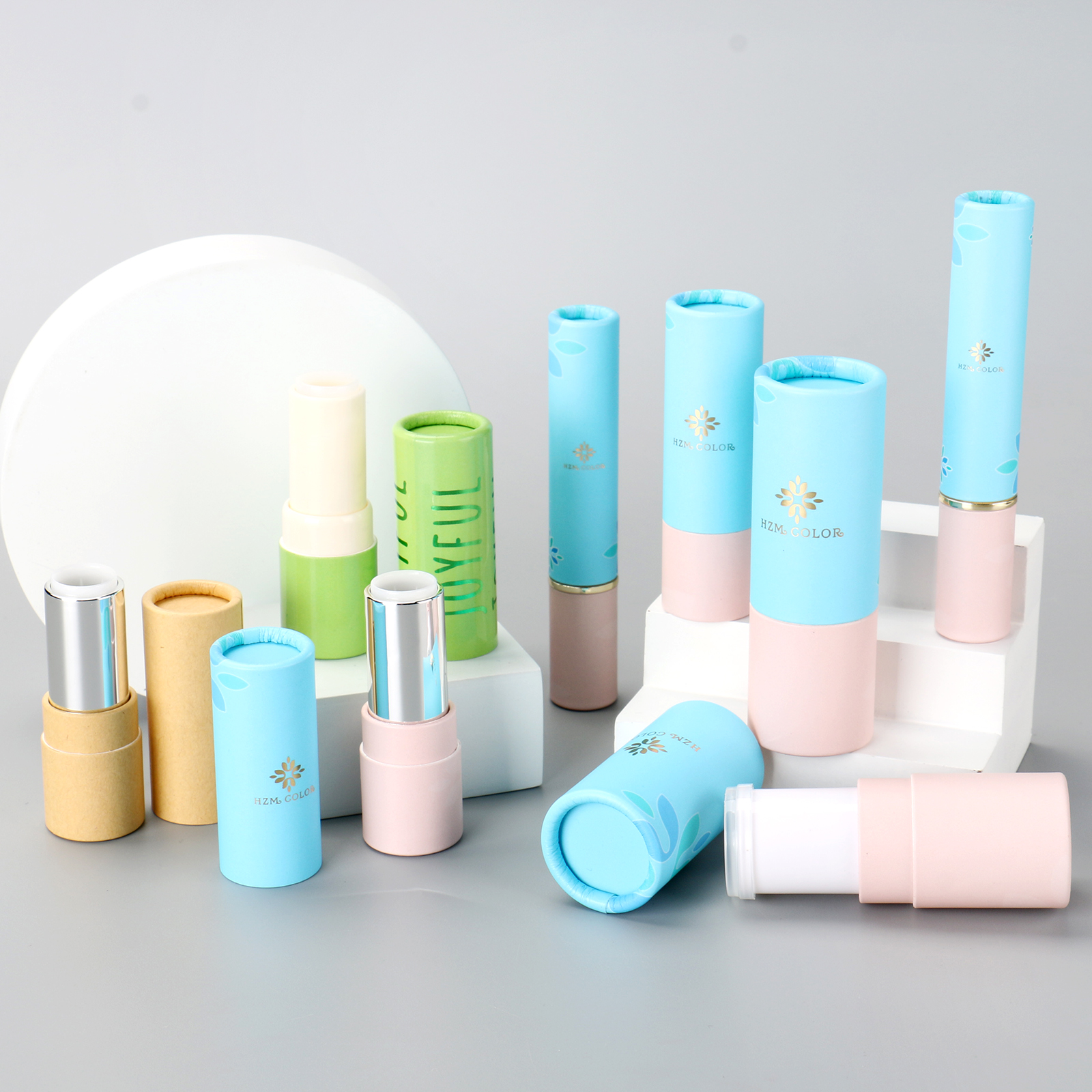 Biodegradable Custom Push Up Paper Cardboard Cosmetic Tube Lip Balm Deodorant Natural Skincare Container Packaging