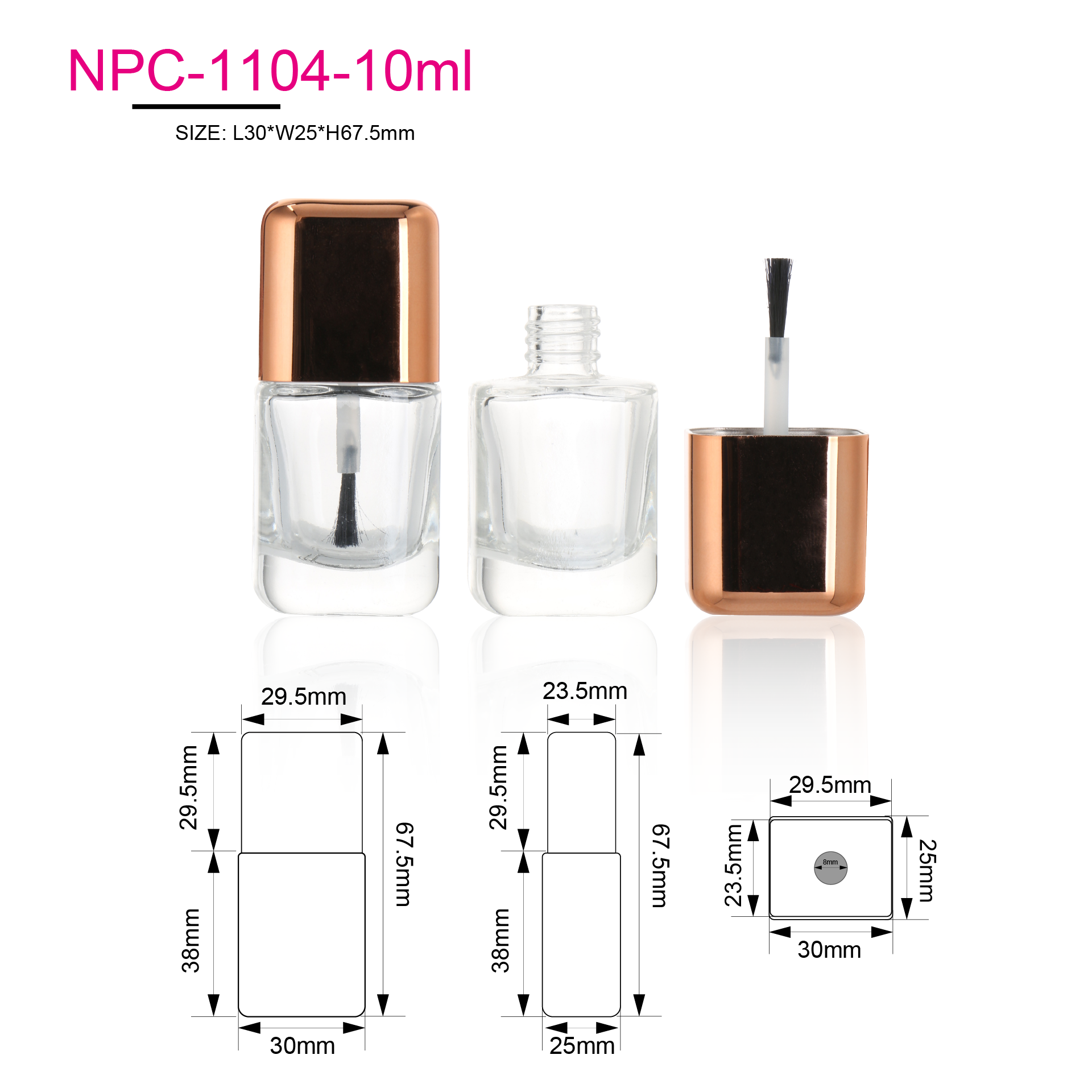 10ml Clear Square Shape Nail Oil Bottle 10ml Empty Rectangle Nail Polish Glass Bottle With Brush Gold Cap