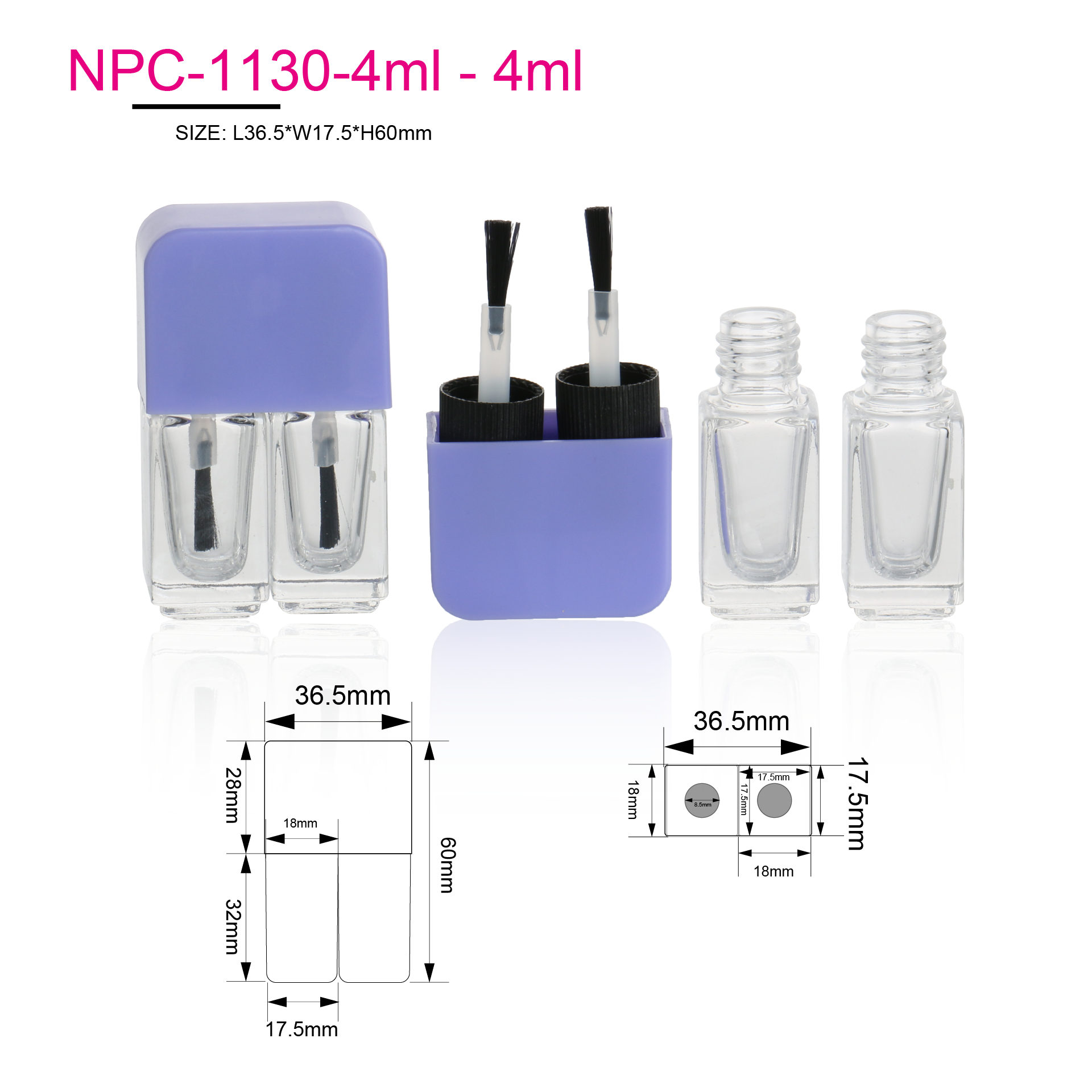 Empty 8ml 10ml Luxury Glass 2 in 1 Nail Polish Oil Packaging Square Gel Nail Polish Bottle With Cap And Brush