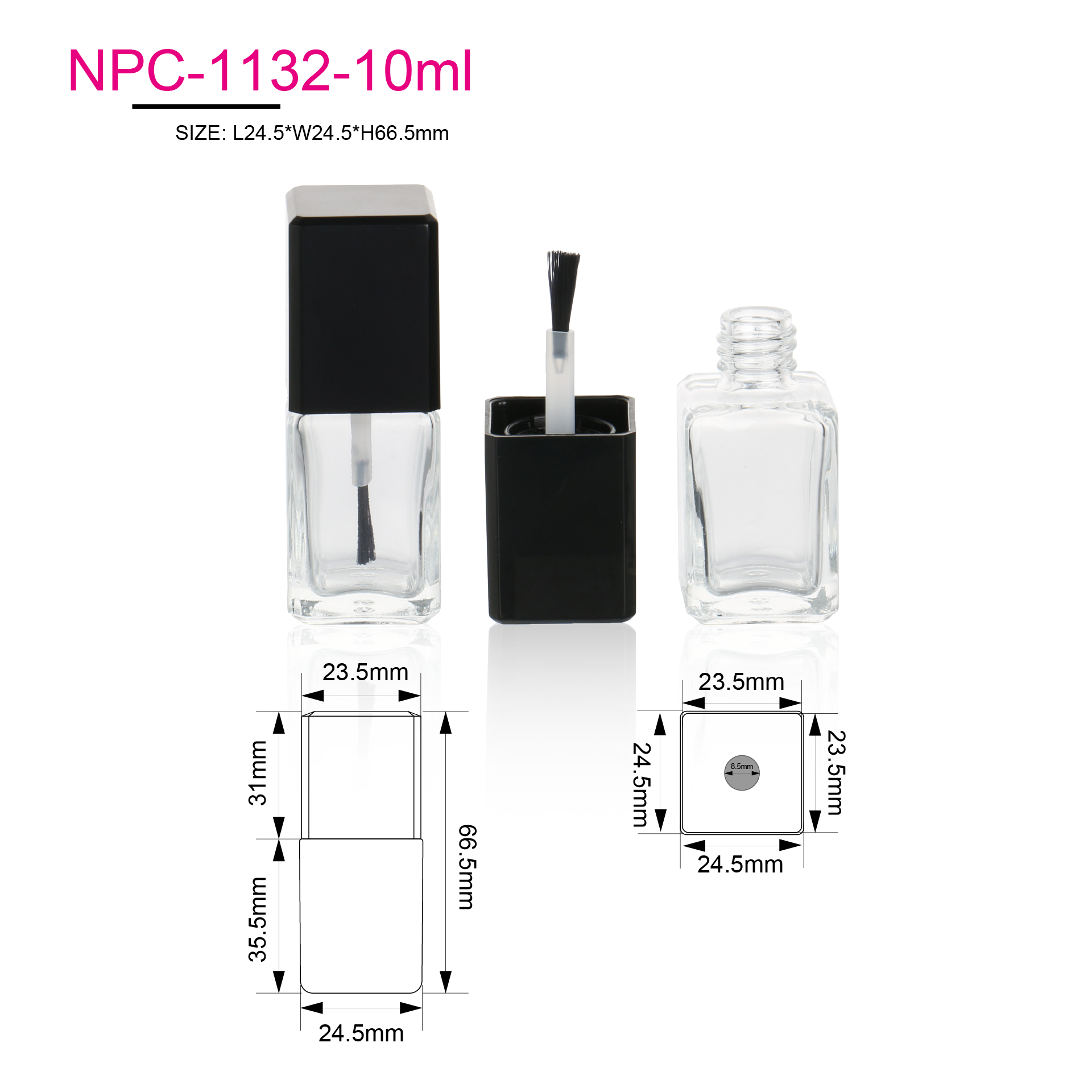 Empty 8ml 10ml Luxury Glass 2 in 1 Nail Polish Oil Packaging Square Gel Nail Polish Bottle With Cap And Brush