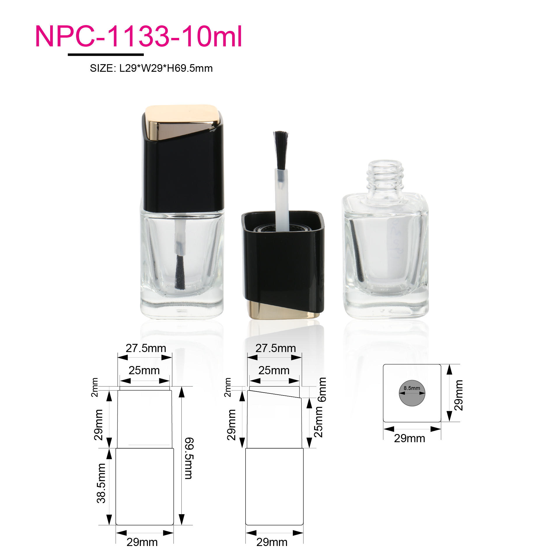 Empty 8ml 10ml Luxury Glass 2 in 1 Nail Polish Oil Packaging Square Gel Nail Polish Bottle With Cap And Brush