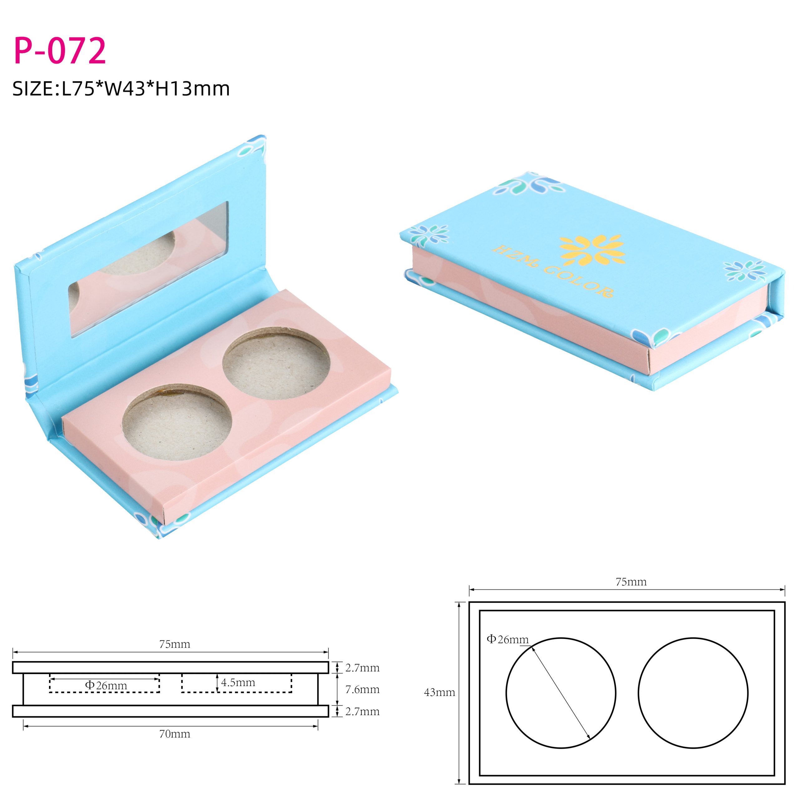 HZM COLOR Printed Logo Multi Pans Custom Empty Eco Friendly Paper Cardboard Palette Box Eyeshadow Packaging