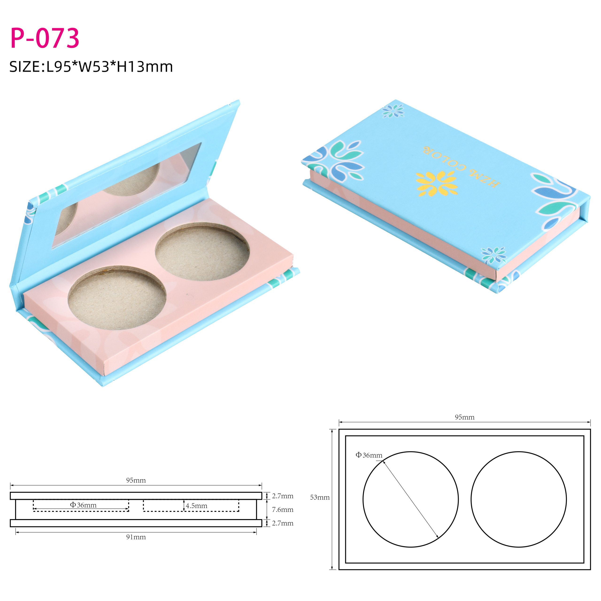 HZM COLOR Printed Logo Multi Pans Custom Empty Eco Friendly Paper Cardboard Palette Box Eyeshadow Packaging