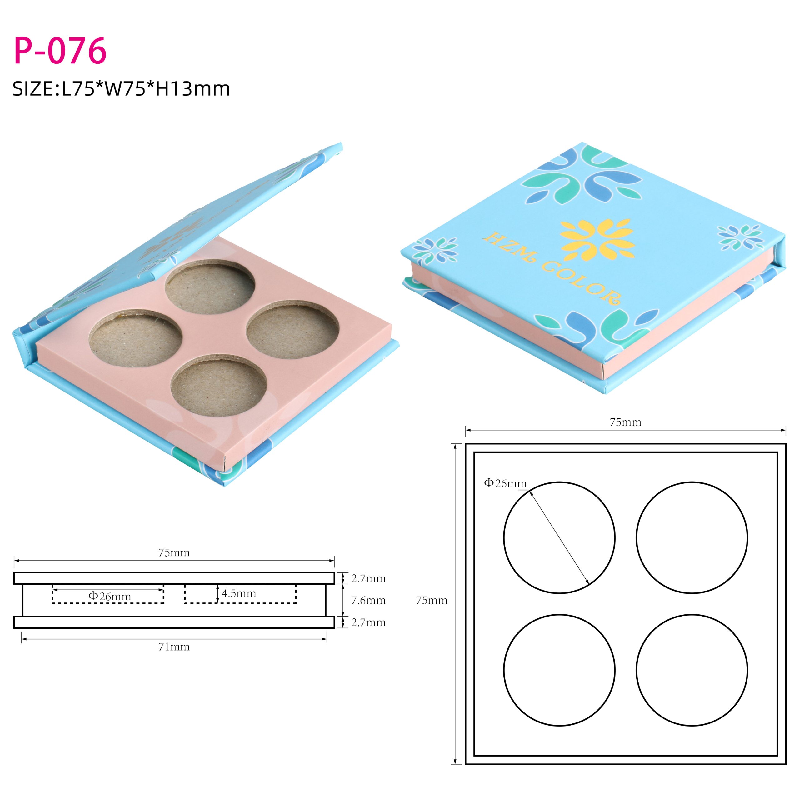 HZM COLOR Printed Logo Multi Pans Custom Empty Eco Friendly Paper Cardboard Palette Box Eyeshadow Packaging