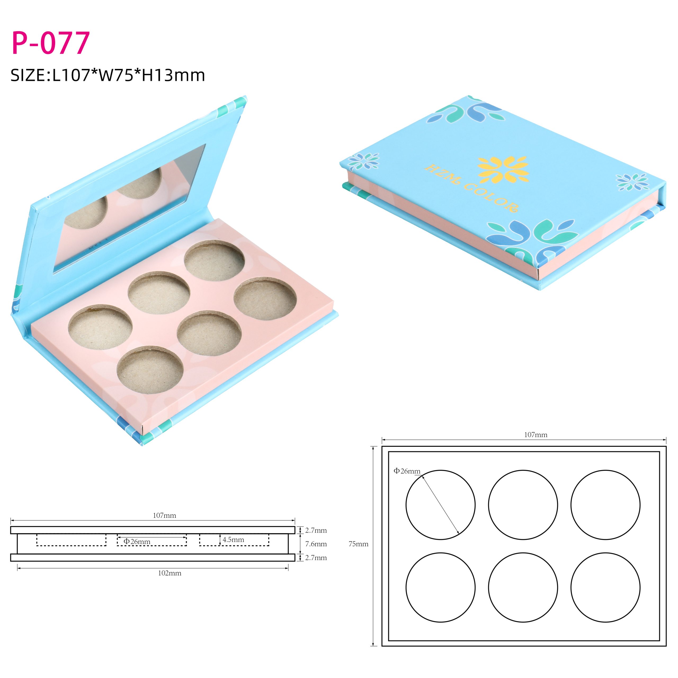 HZM COLOR Printed Logo Multi Pans Custom Empty Eco Friendly Paper Cardboard Palette Box Eyeshadow Packaging