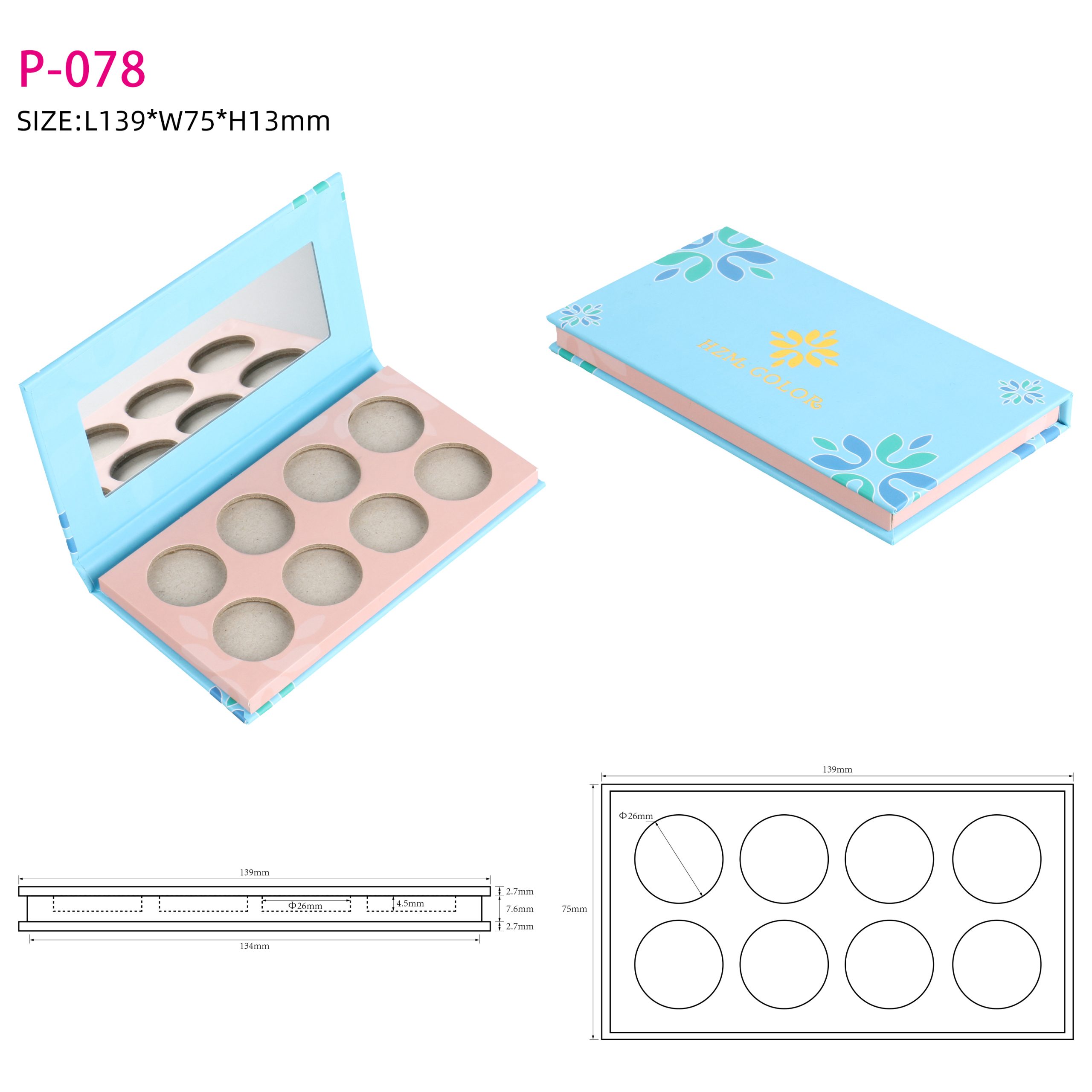 HZM COLOR Printed Logo Multi Pans Custom Empty Eco Friendly Paper Cardboard Palette Box Eyeshadow Packaging