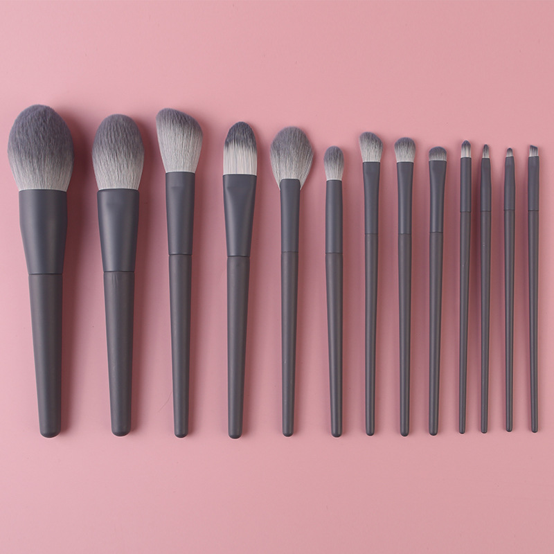 Face Foundation Powder Eye Shadow Highlight Brush Beauty Cosmetic Tools Wood Handle 13pcs Grey Makeup Brushes Set