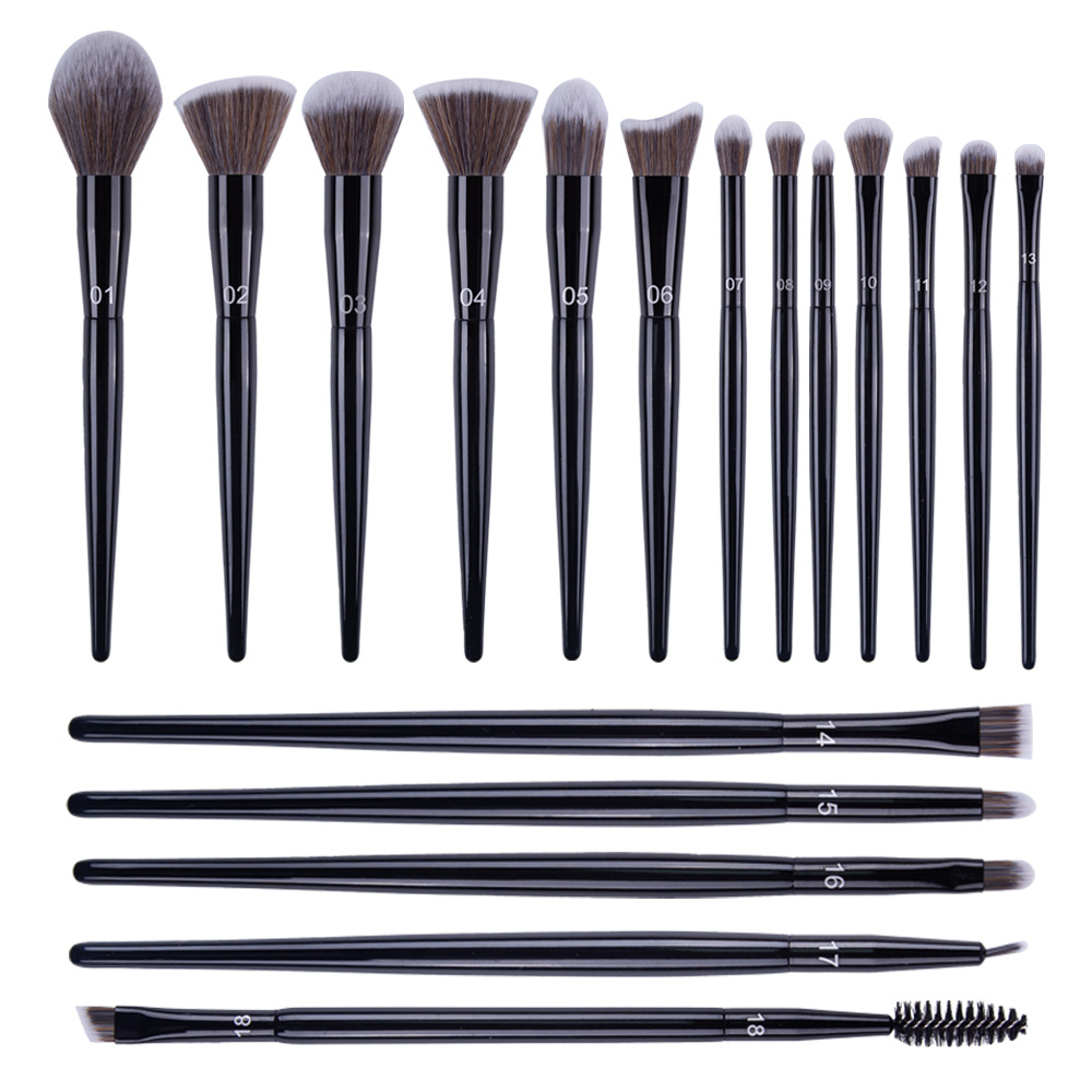 18pcs Luxury Makeup Brush Kit Professional Classic Black Wood Handle Private Label Foundation Cosmetic Makeup Brushes Set