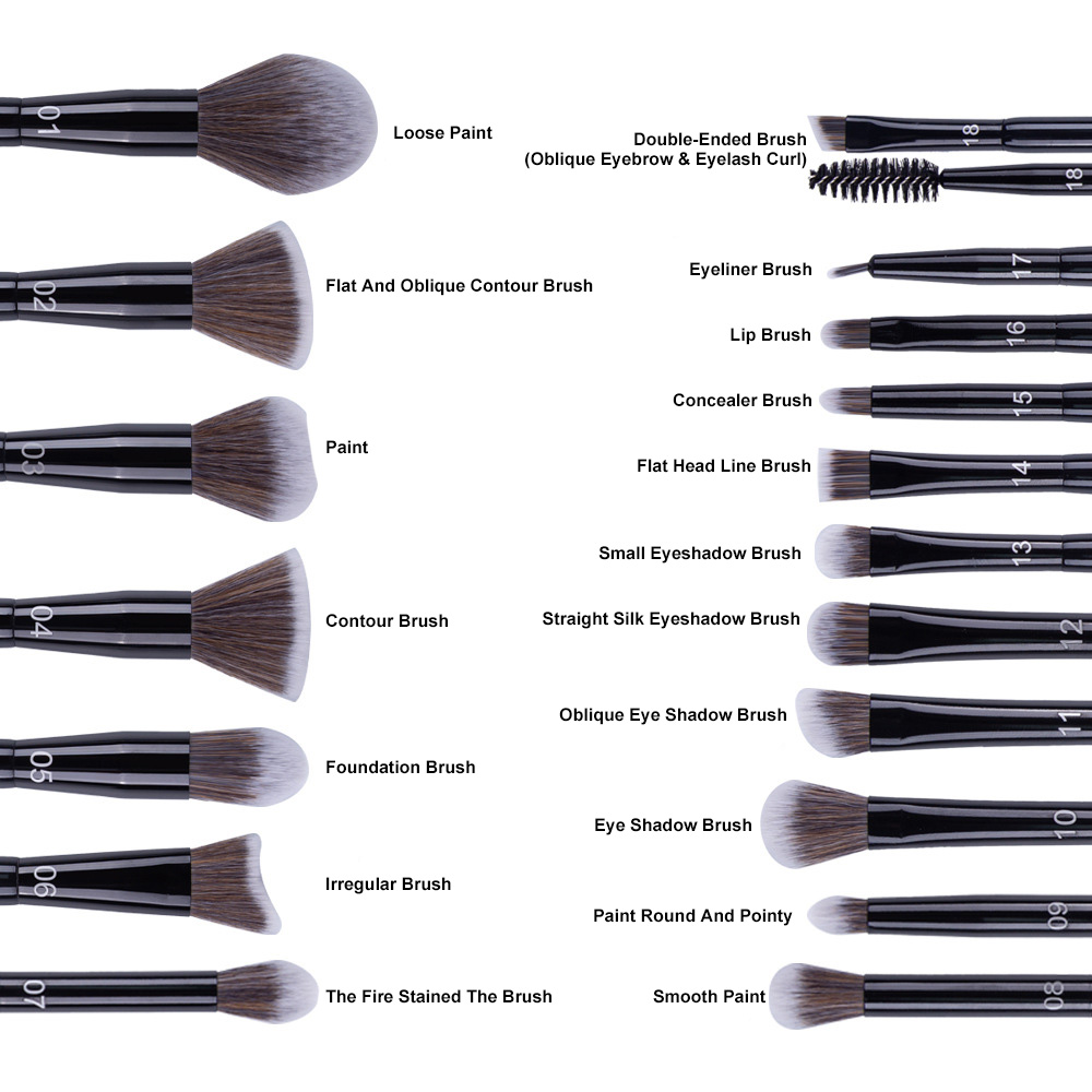 18pcs Luxury Makeup Brush Kit Professional Classic Black Wood Handle Private Label Foundation Cosmetic Makeup Brushes Set