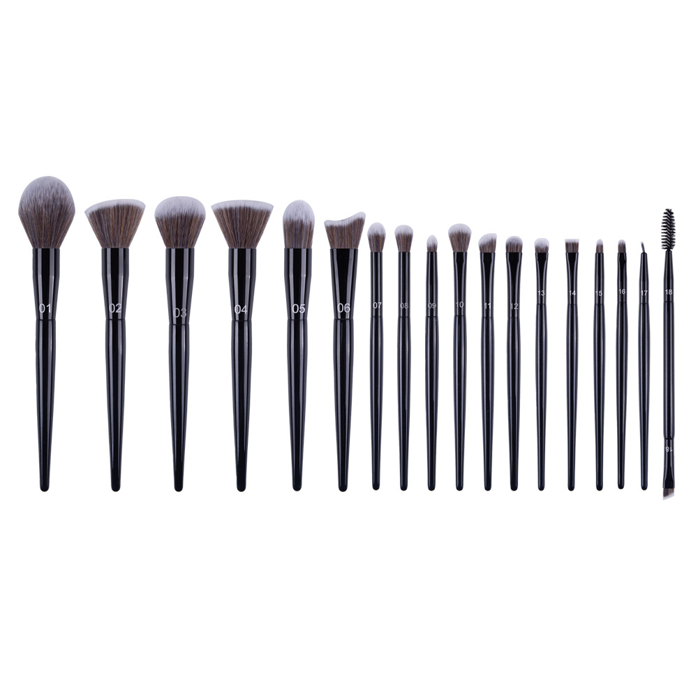 18pcs Luxury Makeup Brush Kit Professional Classic Black Wood Handle Private Label Foundation Cosmetic Makeup Brushes Set