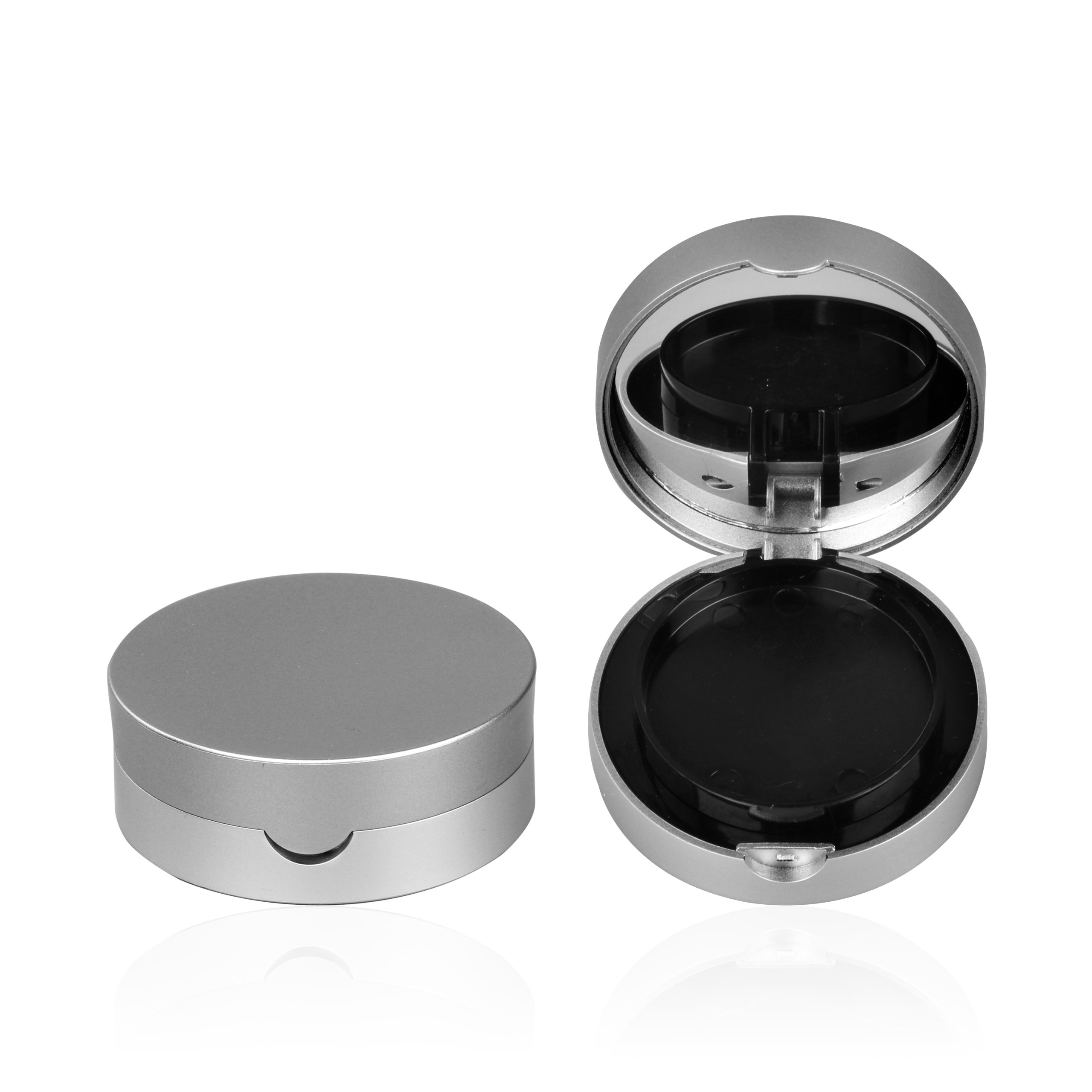 Empty Round Metal Finishing Middle Layers Loose Powder Container Matte Silver Plastic Compact Powder Case With Mirror