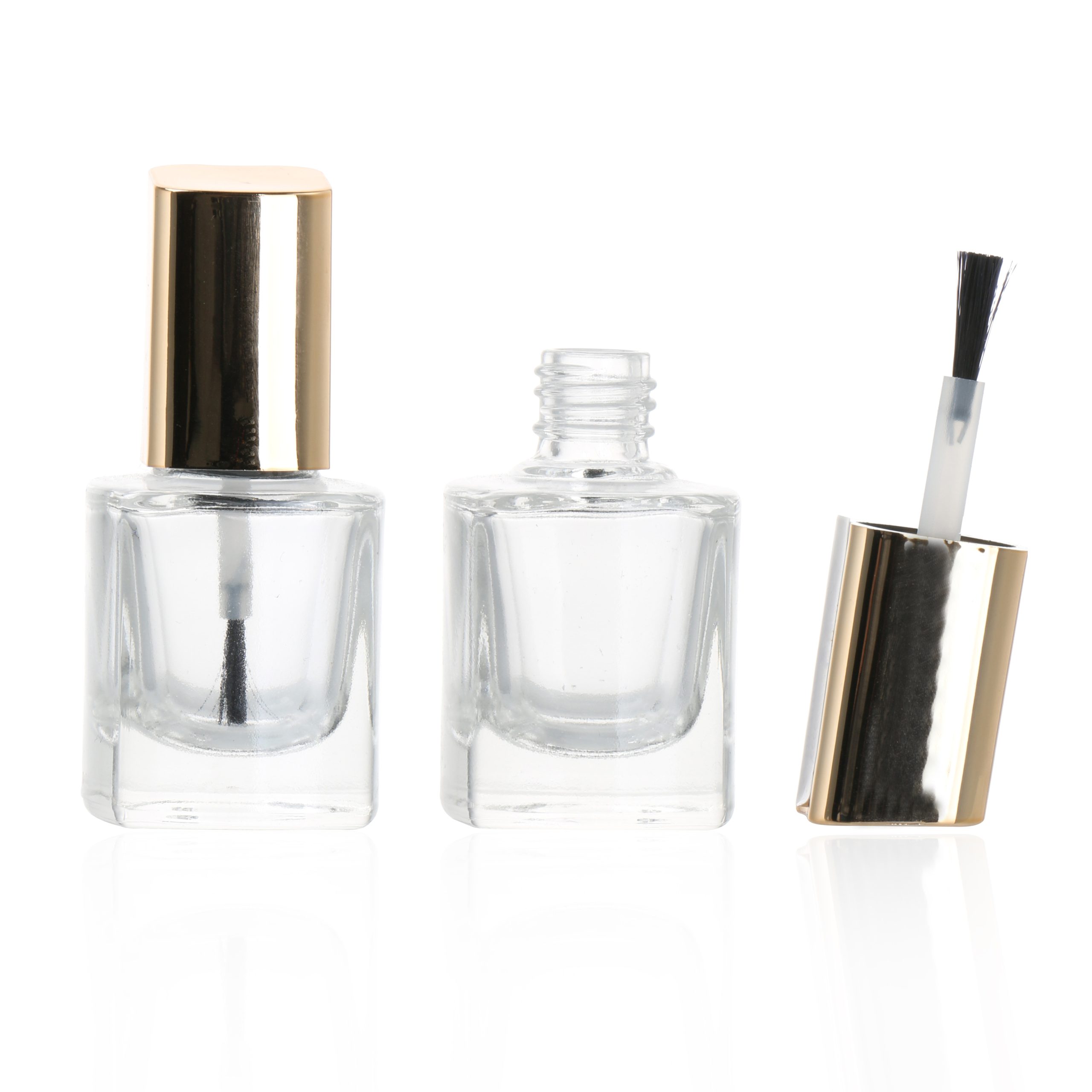 10ml Clear Square Shape Nail Oil Bottle 10ml Empty Rectangle Nail Polish Glass Bottle With Brush Gold Cap