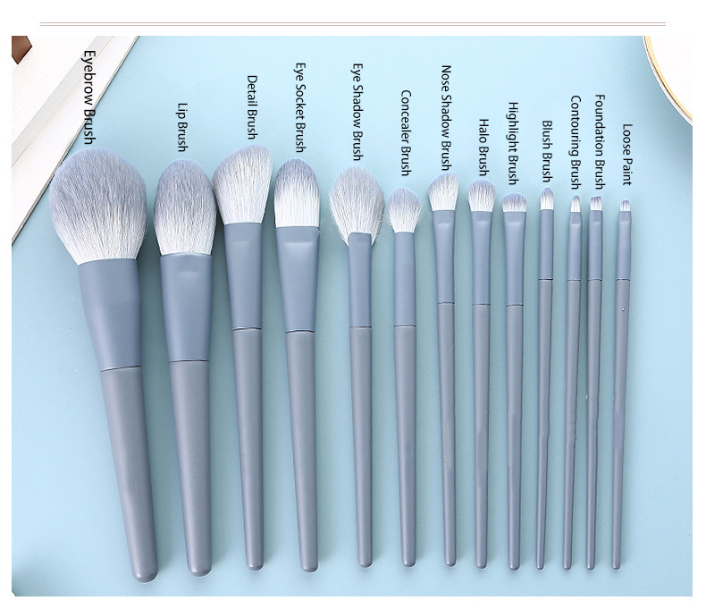 Face Foundation Powder Eye Shadow Highlight Brush Beauty Cosmetic Tools Wood Handle 13pcs Grey Makeup Brushes Set