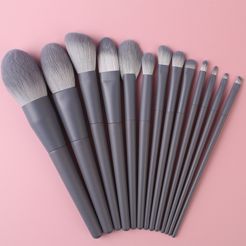 Face Foundation Powder Eye Shadow Highlight Brush Beauty Cosmetic Tools Wood Handle 13pcs Grey Makeup Brushes Set