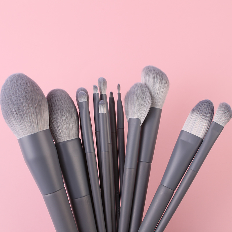 Face Foundation Powder Eye Shadow Highlight Brush Beauty Cosmetic Tools Wood Handle 13pcs Grey Makeup Brushes Set