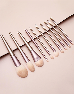 Custom Logo Professional 10 Pcs Champaign Gold Wood Handle Makeup Brushes High Quality Blending Makeup Brush Set