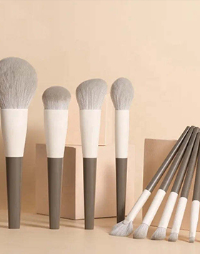 Milk Coffee Color Vegan Private Label Makeup Tool Brushes Set 10pcs Synthetic Hair Wood Handle Make Up Brushes