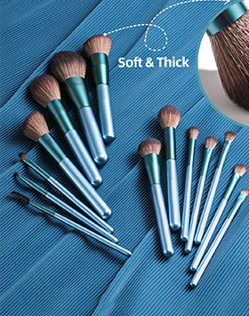 Customized 14pcs Blue Handle Soft Premium Synthetic Hair Custom Logo Face Cosmetic Make Up Brushes Set