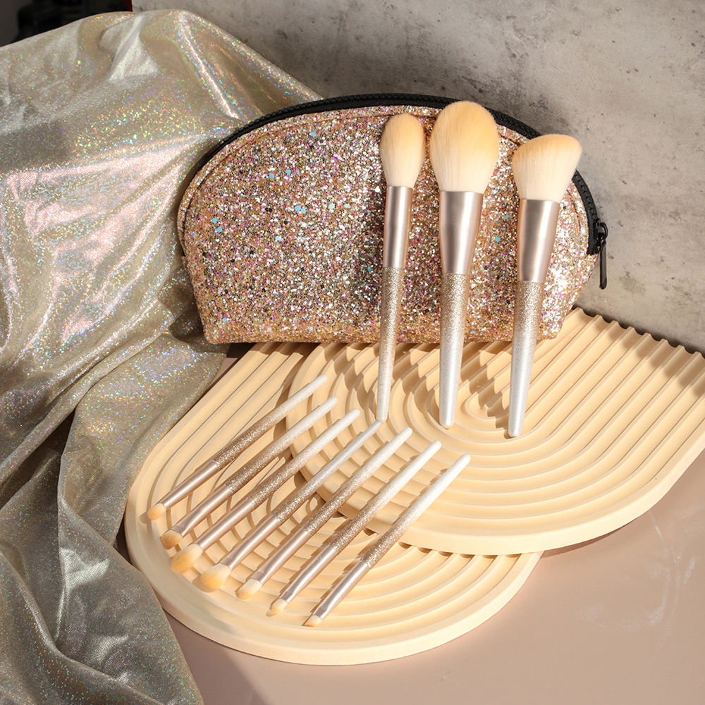 Private Label New 10pcs Gold Embellished Makeup Brush High-Grade Microcrystalline Fiber Makeup Brush Set