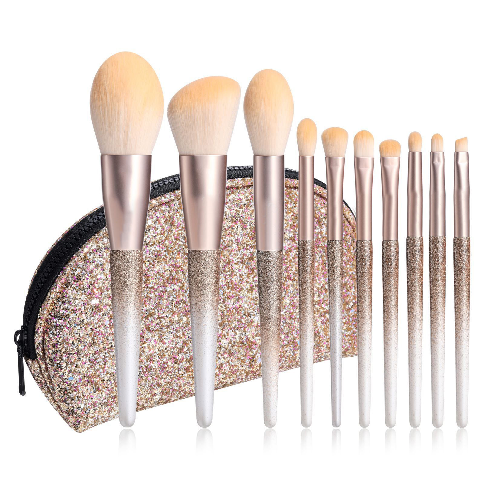 Private Label New 10pcs Gold Embellished Makeup Brush High-Grade Microcrystalline Fiber Makeup Brush Set