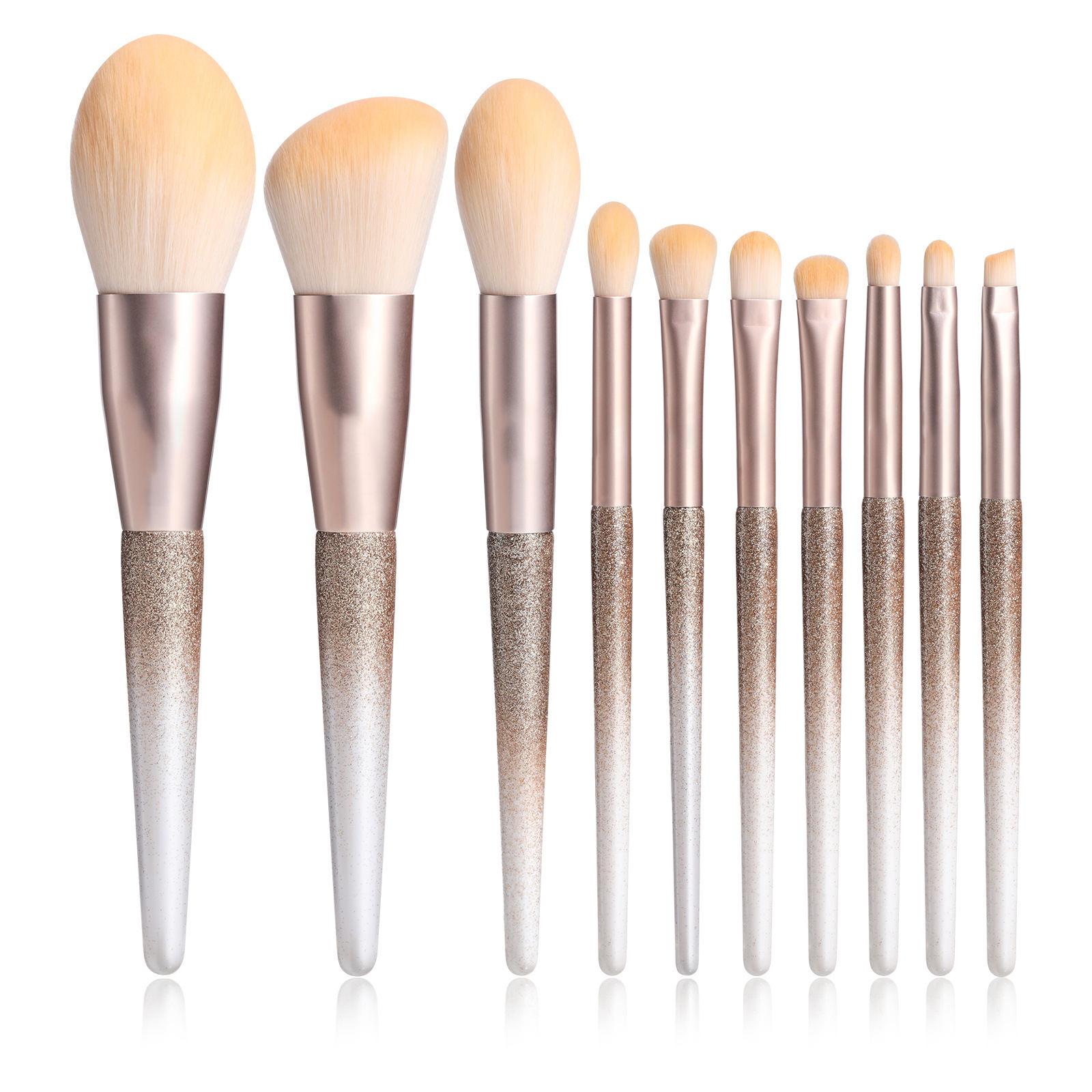 Private Label New 10pcs Gold Embellished Makeup Brush High-Grade Microcrystalline Fiber Makeup Brush Set