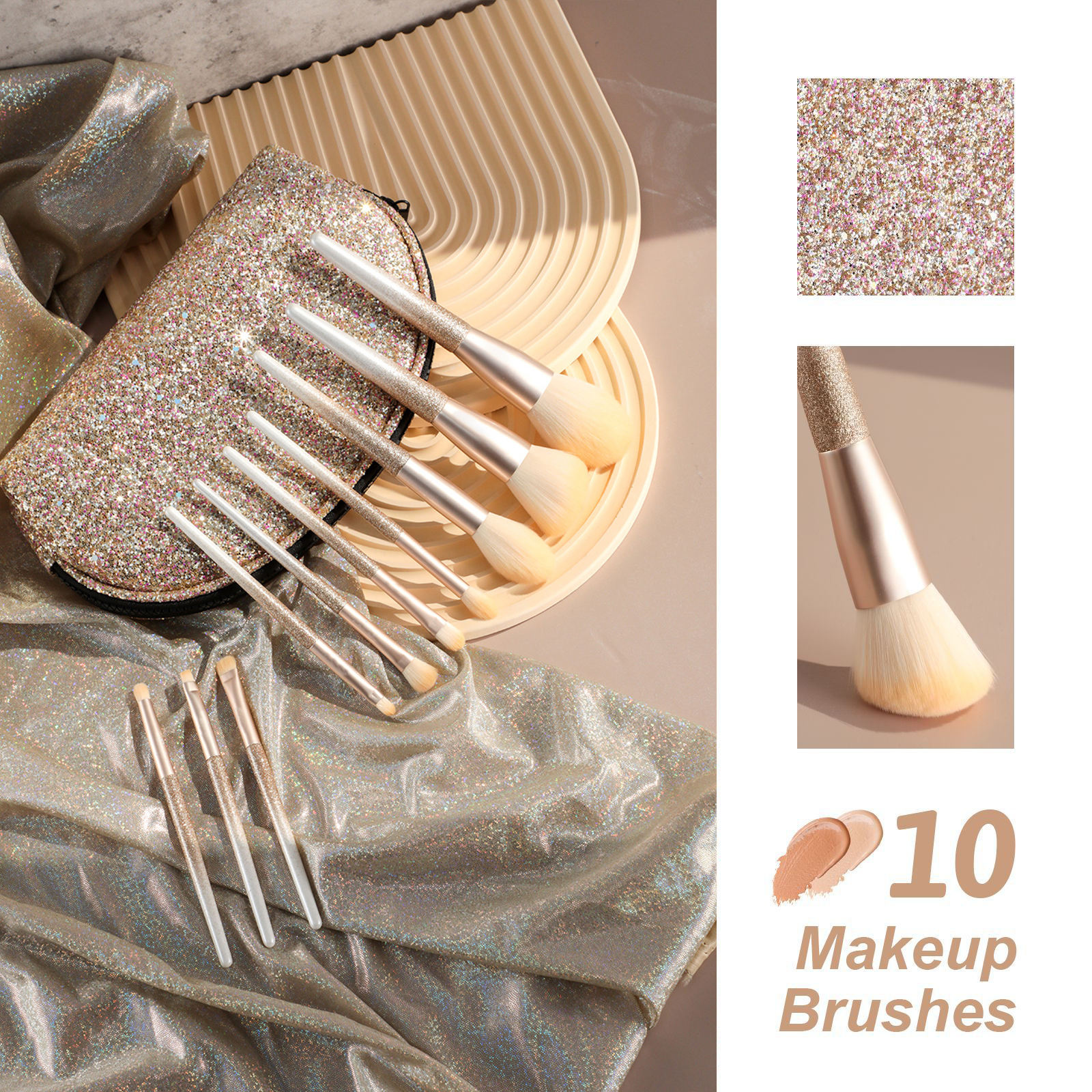 Private Label New 10pcs Gold Embellished Makeup Brush High-Grade Microcrystalline Fiber Makeup Brush Set