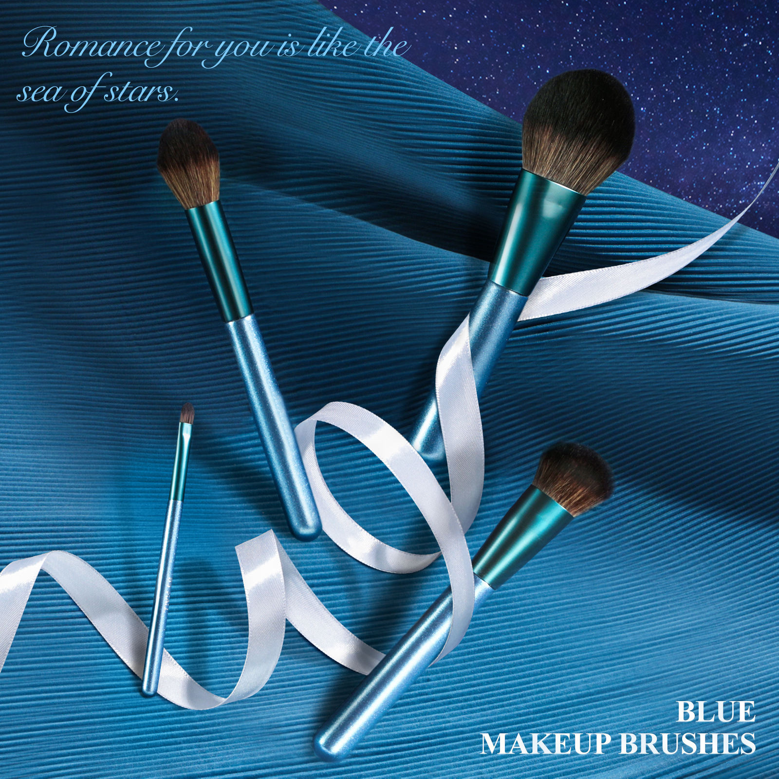 Customized 14pcs Blue Handle Soft Premium Synthetic Hair Custom Logo Face Cosmetic Make Up Brushes Set