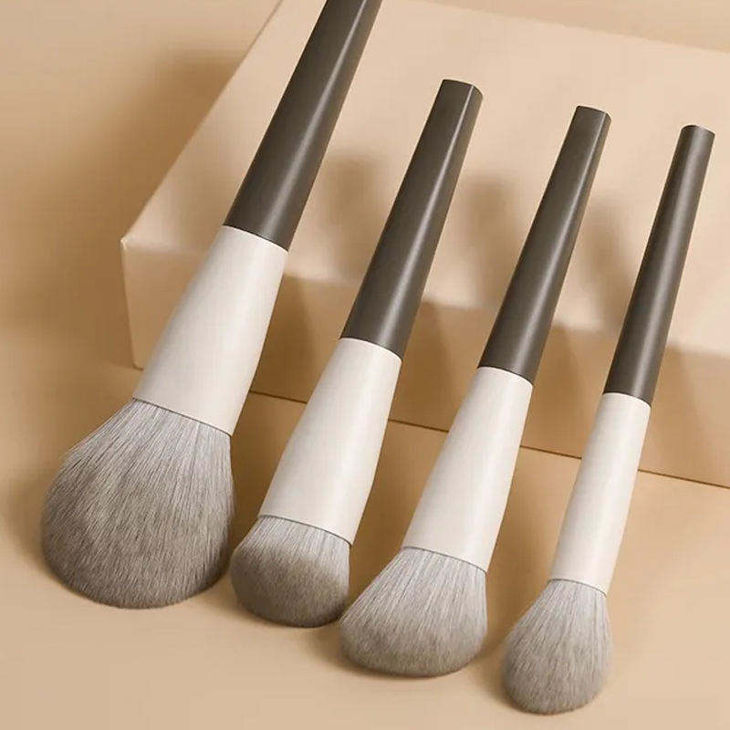 Milk Coffee Color Vegan Private Label Makeup Tool Brushes Set 10pcs Synthetic Hair Wood Handle Make Up Brushes