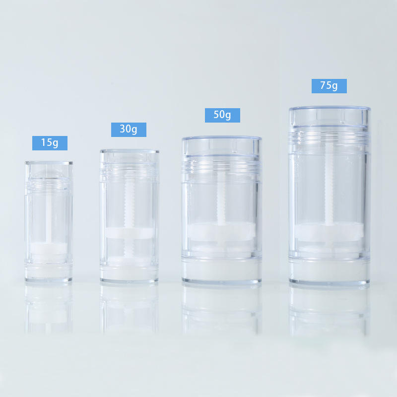 Empty 15ml 30ml 50ml 75ml Round Shape Transparent Stick AS Plastic Refillable Deodorant & Antiperspirant Packaging Container