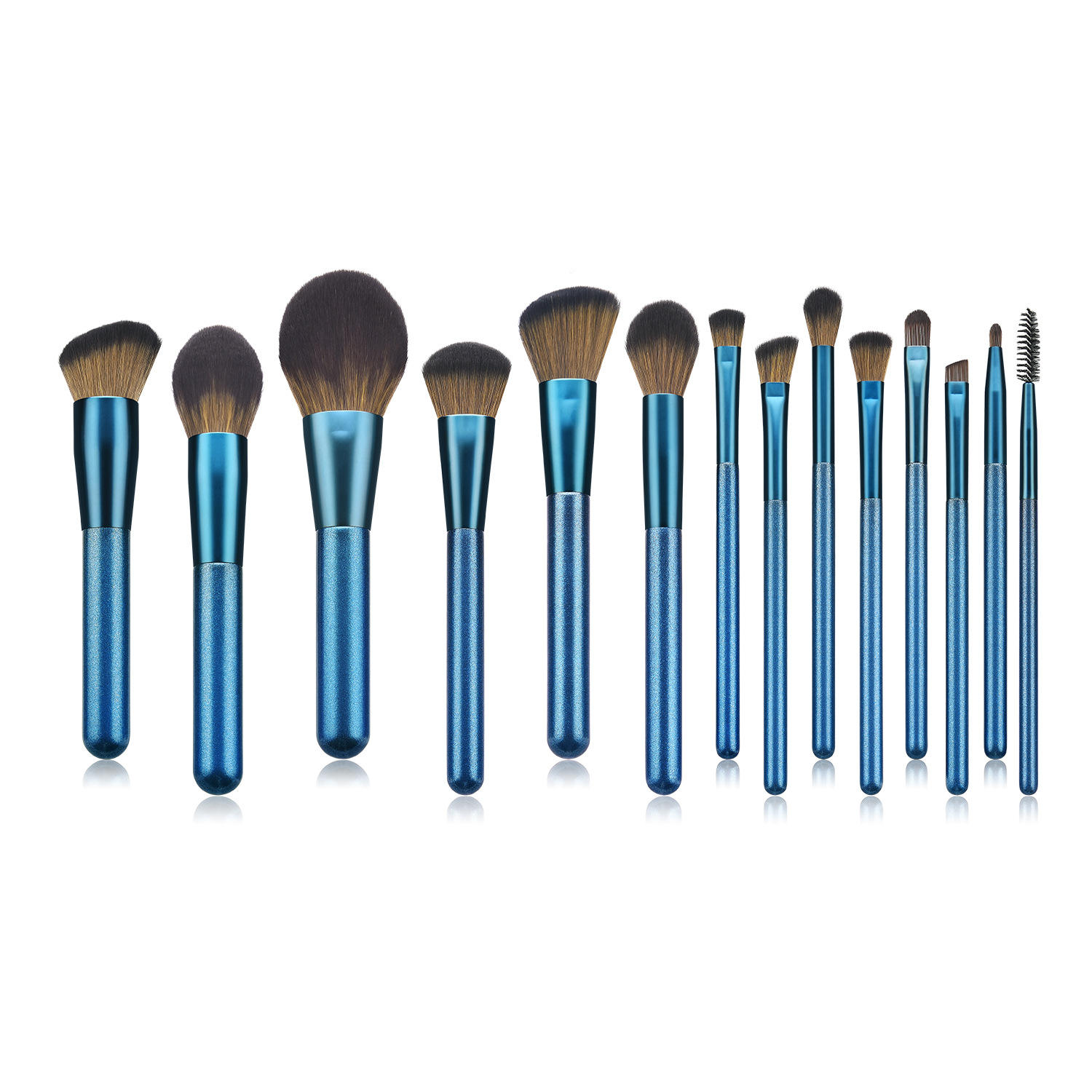 Customized 14pcs Blue Handle Soft Premium Synthetic Hair Custom Logo Face Cosmetic Make Up Brushes Set