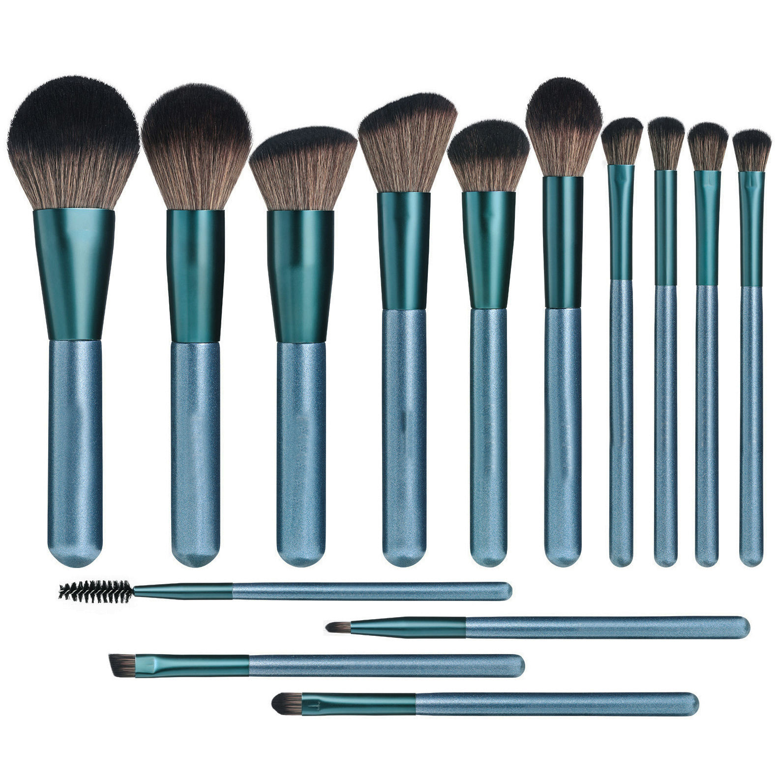 Customized 14pcs Blue Handle Soft Premium Synthetic Hair Custom Logo Face Cosmetic Make Up Brushes Set