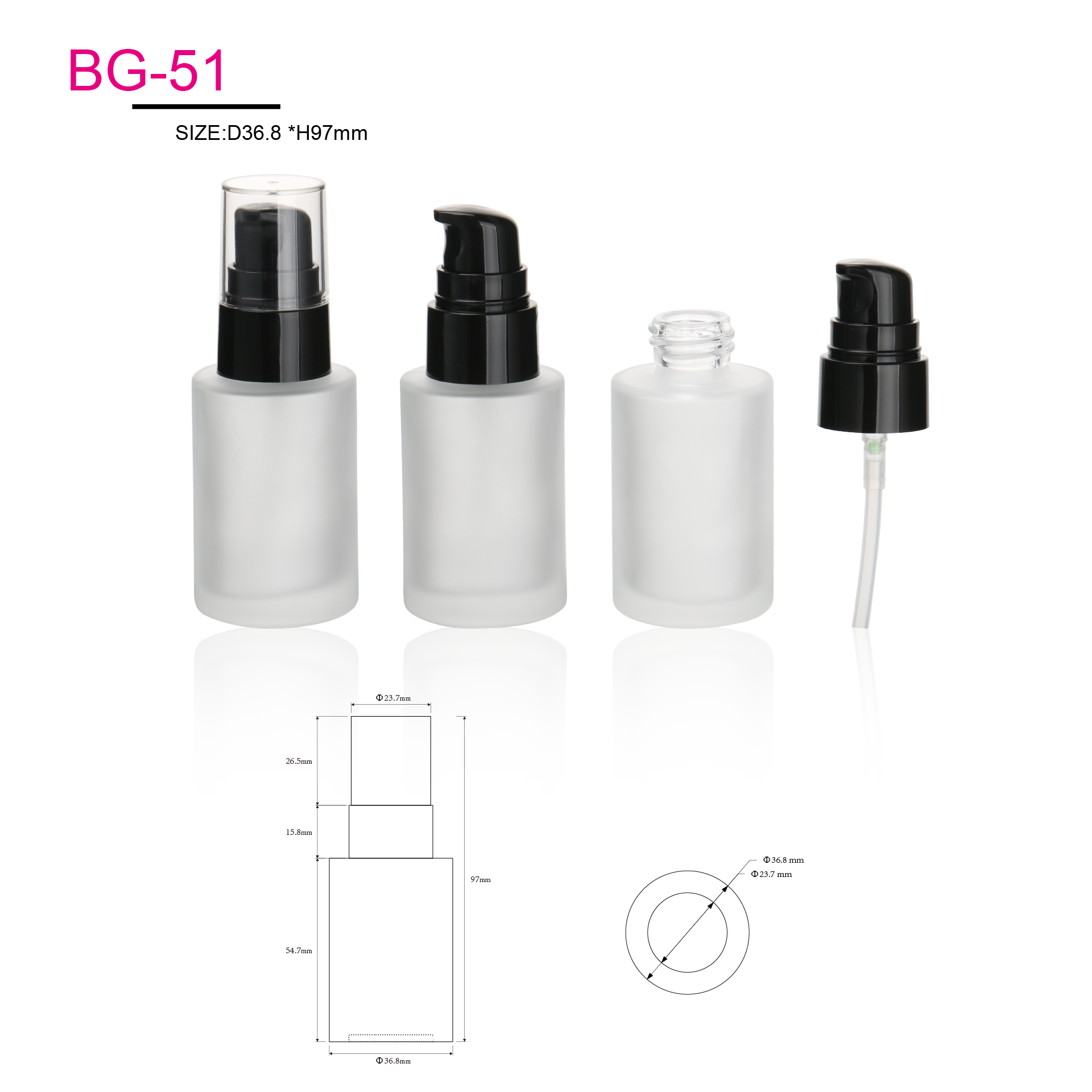 Transparent Flat Square 30ml Liquid Foundation Bottle 30g Cream Jar Frosted Glass Bottles With Lotion Pump