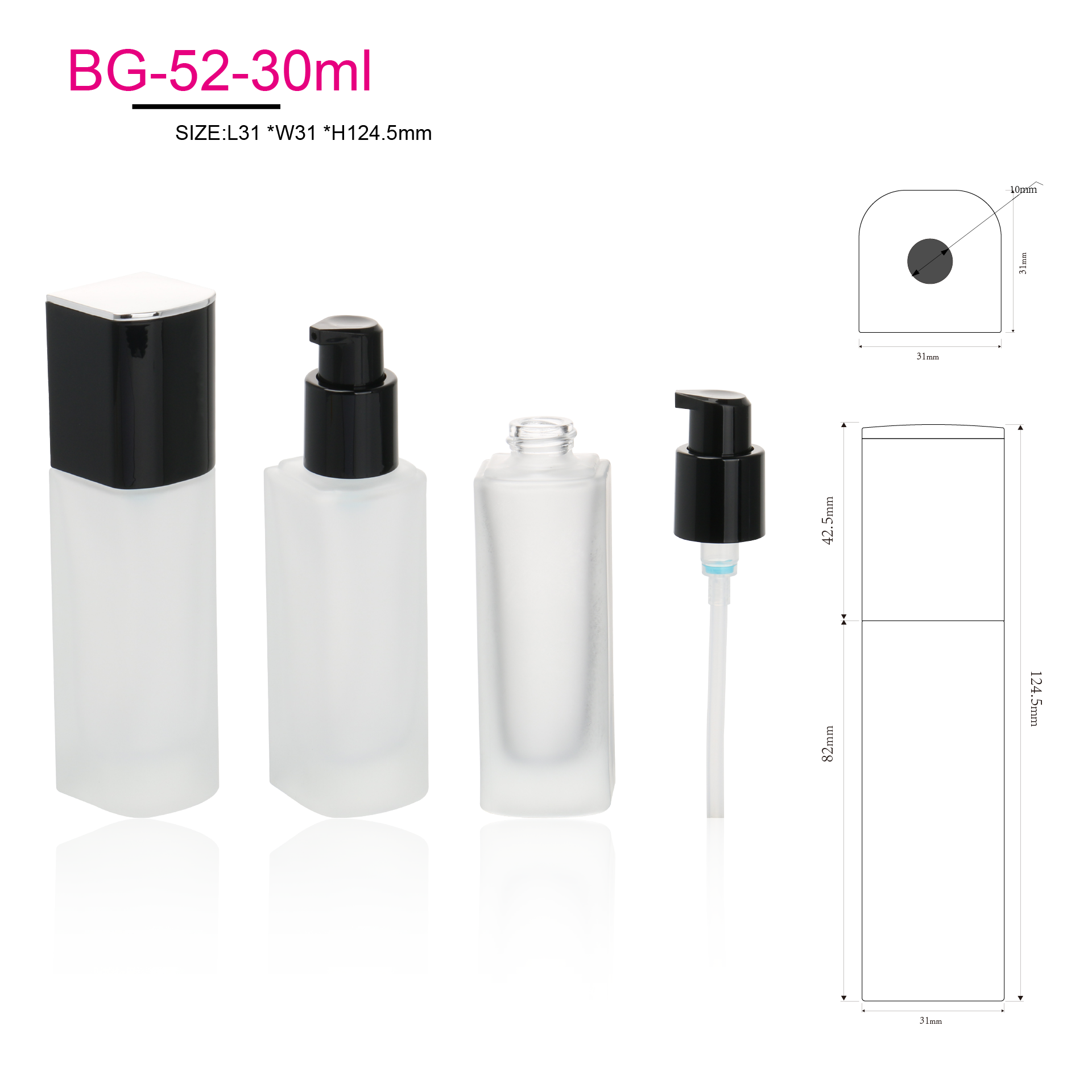 Transparent Flat Square 30ml Liquid Foundation Bottle 30g Cream Jar Frosted Glass Bottles With Lotion Pump