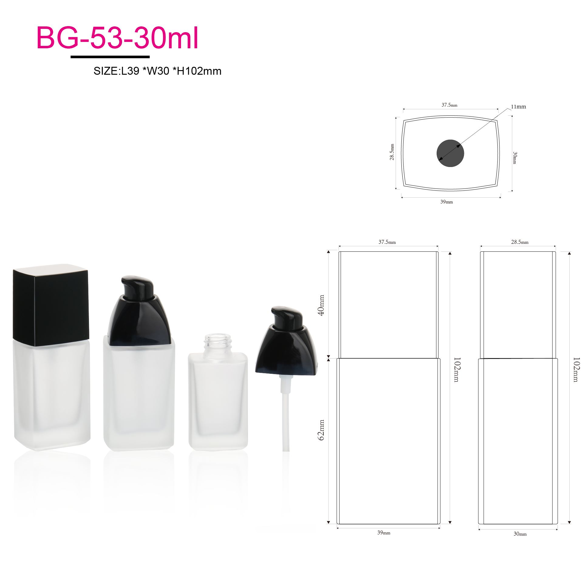 Transparent Flat Square 30ml Liquid Foundation Bottle 30g Cream Jar Frosted Glass Bottles With Lotion Pump